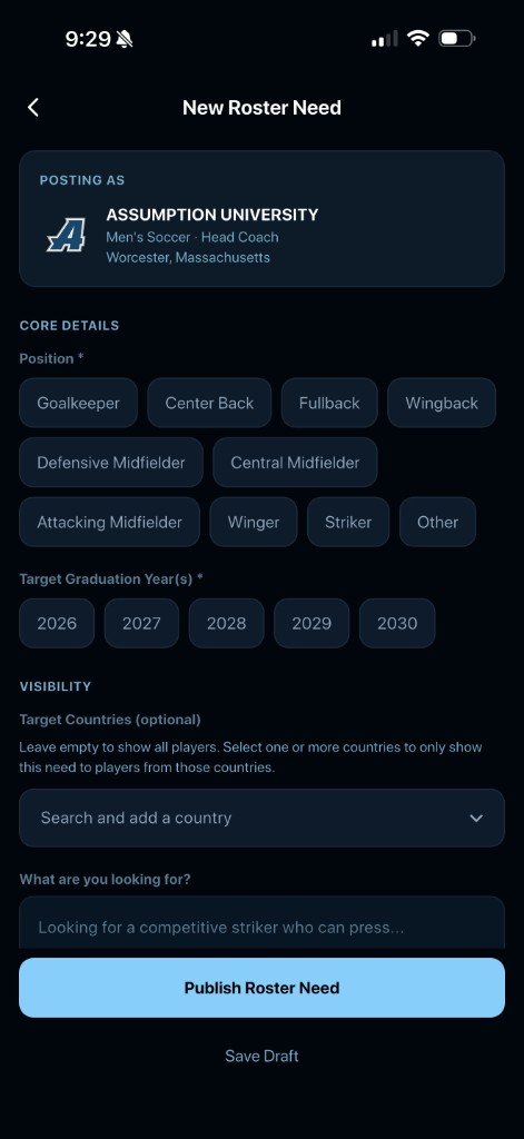 Ryval publish roster need